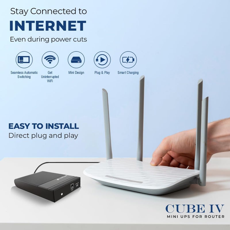Lapcare UPS ميني مكعب IV لجهاز التوجيه WiFi | حتى 4 ساعات من الطاقة الاحتياطية | متوافق مع أجهزة التوجيه 12V <2A، FTTH، مودم، صندوق استقبال، تبديل تلقائي | بطارية 4000 مللي أمبير وشحن ذكي - Image 5