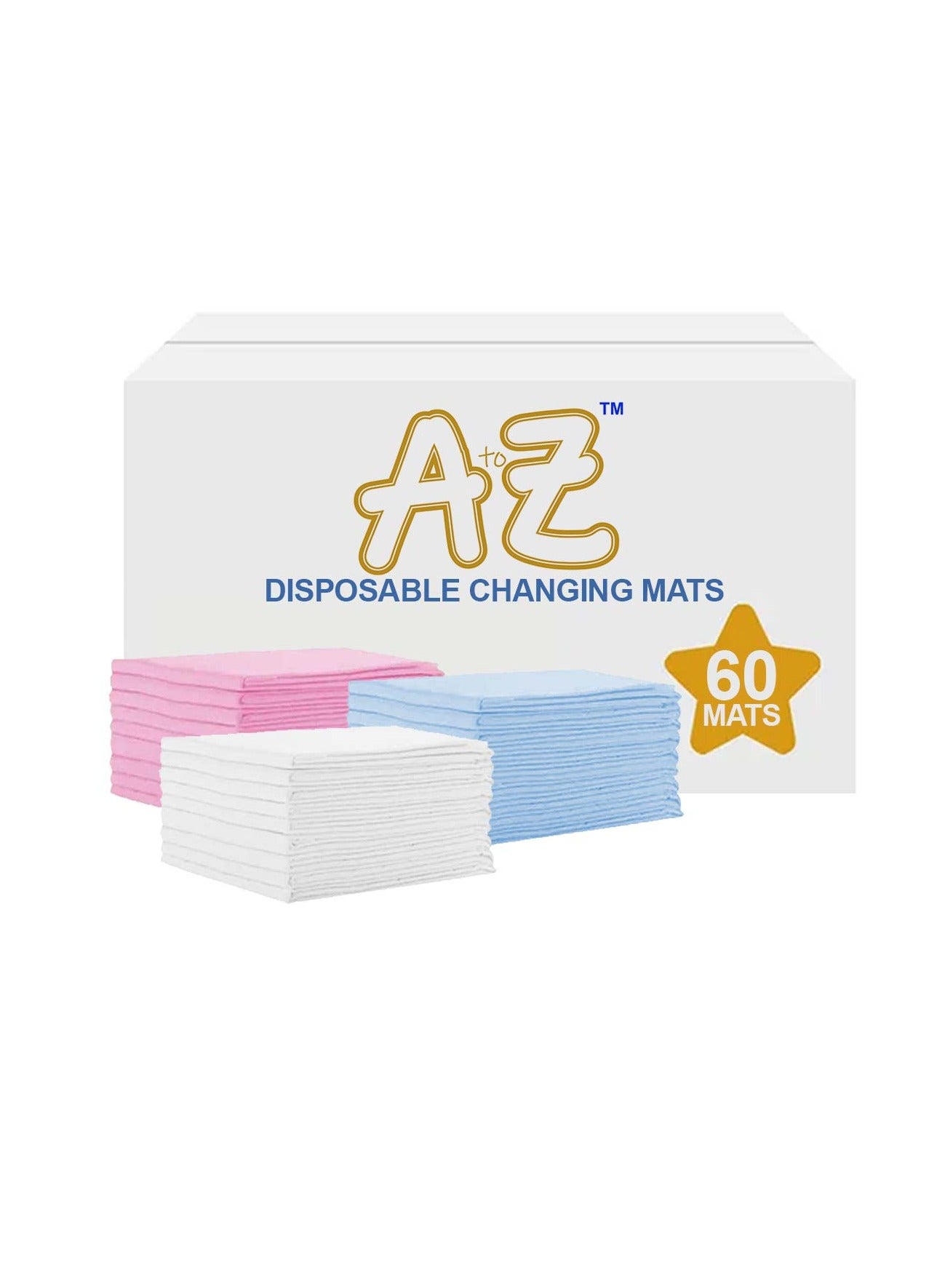 STAR BABiES A to Z  Disposable Changing Mats - 45 x 60cm - Large Pack of 60 - Blue/Pink/White-Rainbow