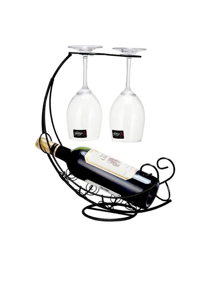 Homya Desktop Wrought Iron Wine Bottle Holder High Stand Vertical Countertop Wine Glass Display Rack, Desktop Wine Glass Holder, Can Hold 1 Bottles and 2 Cups, Electroplating Process Black - Image 1