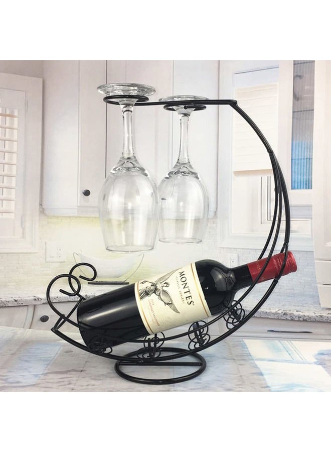 Homya Desktop Wrought Iron Wine Bottle Holder High Stand Vertical Countertop Wine Glass Display Rack, Desktop Wine Glass Holder, Can Hold 1 Bottles and 2 Cups, Electroplating Process Black - Image 2