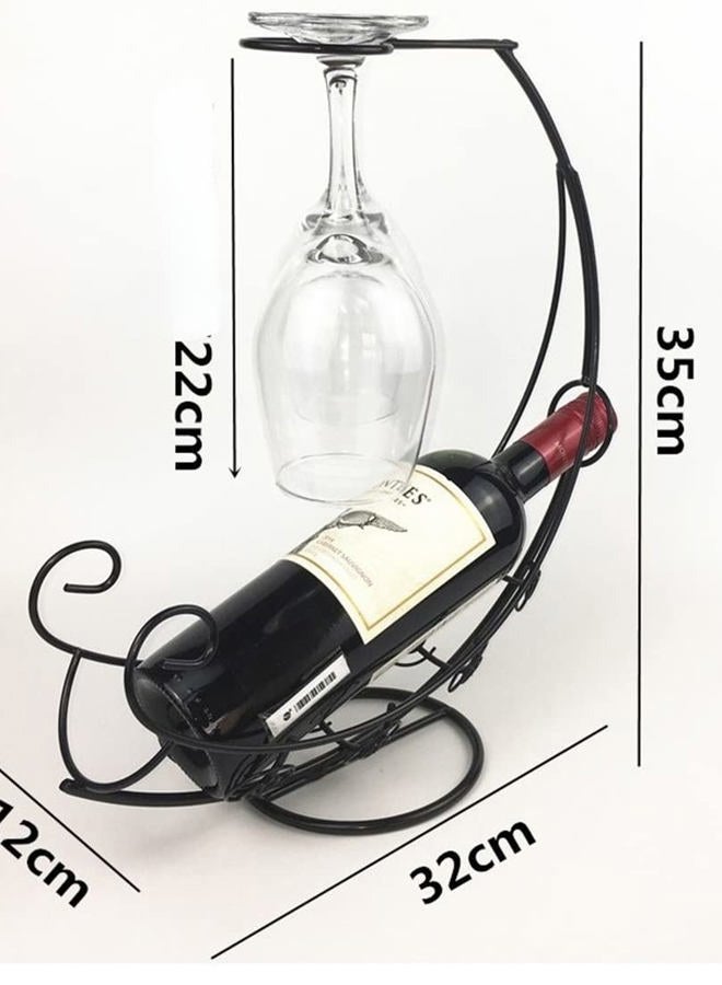 Homya Desktop Wrought Iron Wine Bottle Holder High Stand Vertical Countertop Wine Glass Display Rack, Desktop Wine Glass Holder, Can Hold 1 Bottles and 2 Cups, Electroplating Process Black - Image 4