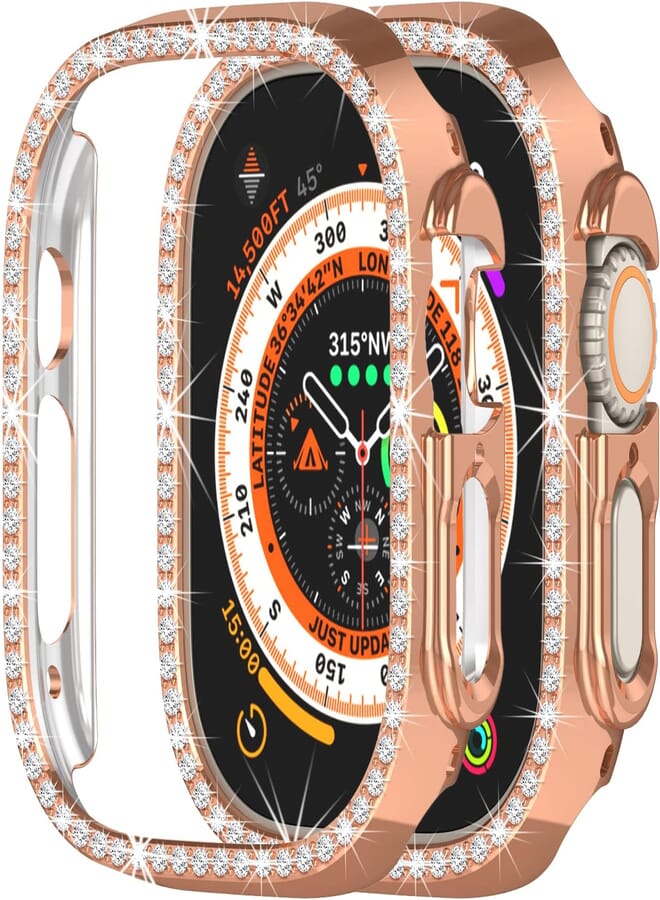 Yrzper Compatible with Apple Watch Ultra 2 /Apple Watch Ultra 49mm Bling Diamond Case PC Bumper Protective Cases Women Girls Crystal Shining Rhinestone Cases Smartwatch Accessories Case (Rose Gold)