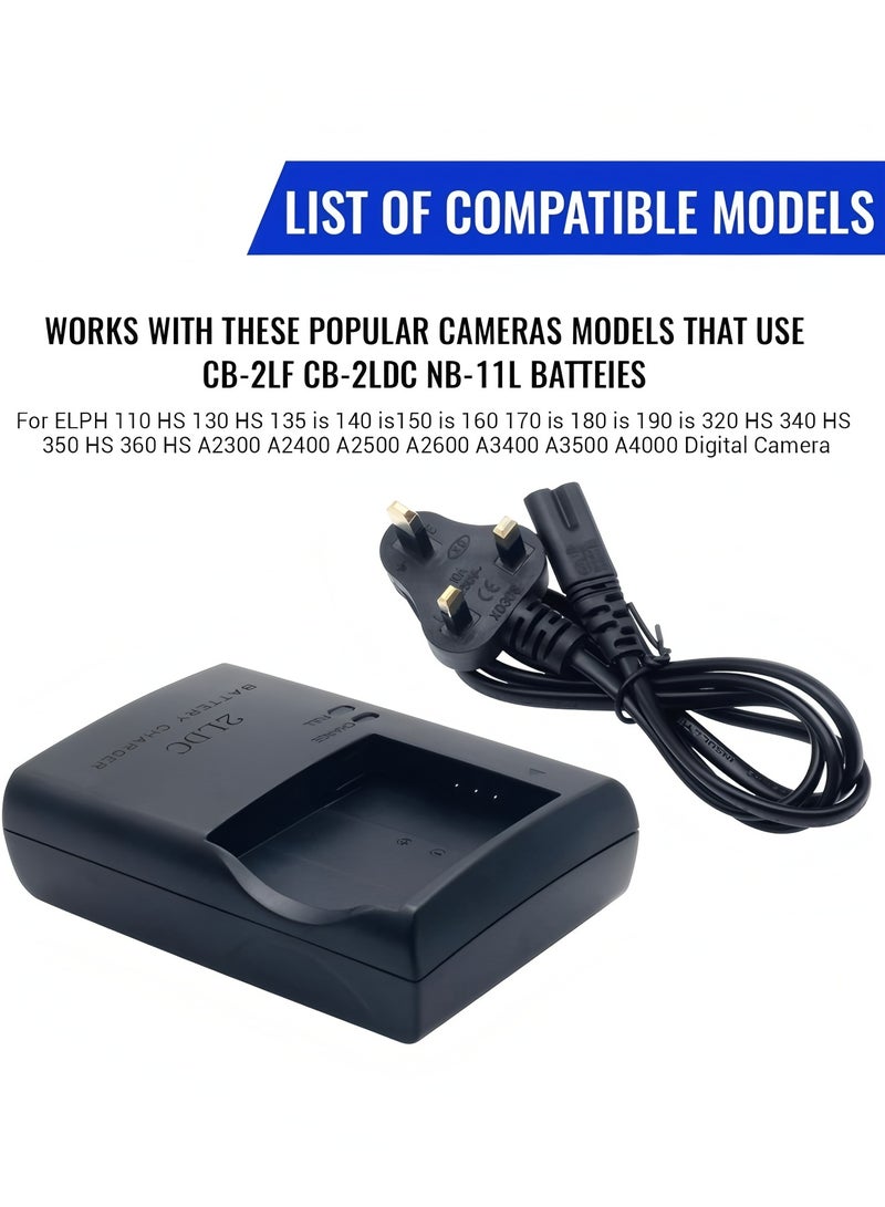 Flyview CB-2LDC CB-2LF Cameras Charger for Canon NB-11L NB-11LH Battery PowerShot ELPH 110 HS 320 HS 340 HS 350 HS IXUS 135 140 150 160 170 180 190 A2300 is A2400 A2500 A2600 A3400 A3500 A4000 IXUS 125 HS - Image 2