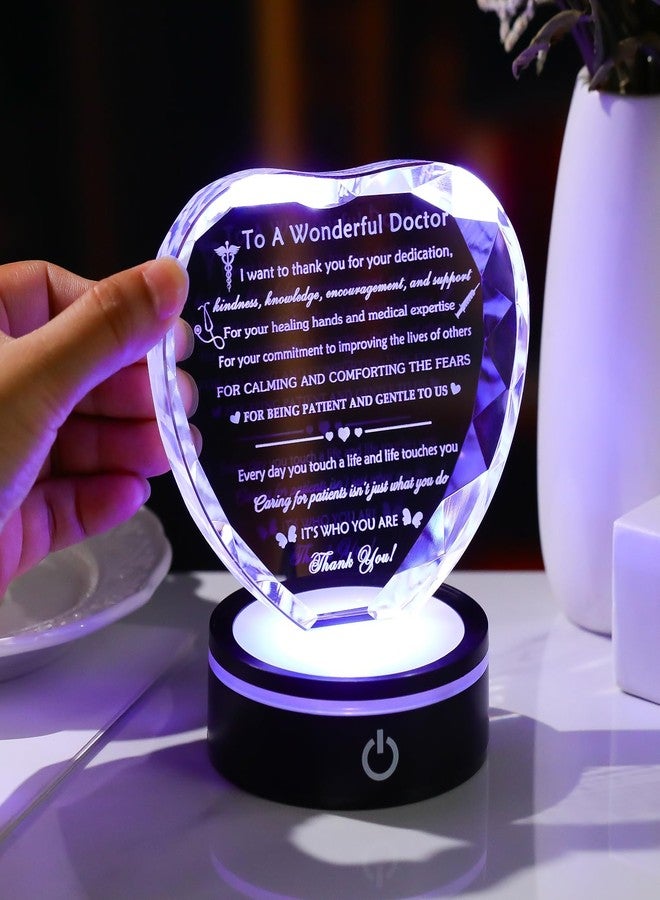 YWHL Doctor Appreciation Gifts for Women Men with Light Base, Crystal Heart Plaque Thank You Gift for Doctors Best Doctors Present Idea for Doctors' Day Retirement Birthday Christmas Table Decor - Image 5