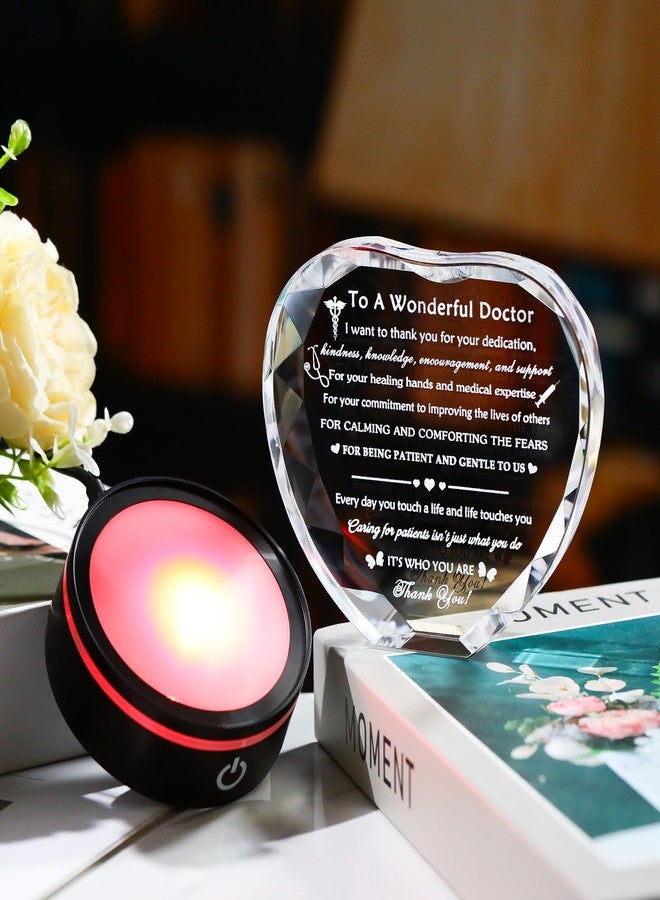 YWHL Doctor Appreciation Gifts for Women Men with Light Base, Crystal Heart Plaque Thank You Gift for Doctors Best Doctors Present Idea for Doctors' Day Retirement Birthday Christmas Table Decor - Image 4
