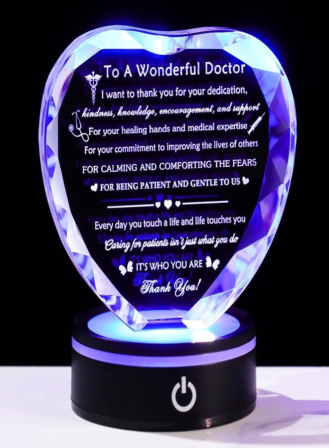 YWHL Doctor Appreciation Gifts for Women Men with Light Base, Crystal Heart Plaque Thank You Gift for Doctors Best Doctors Present Idea for Doctors' Day Retirement Birthday Christmas Table Decor - Image 1