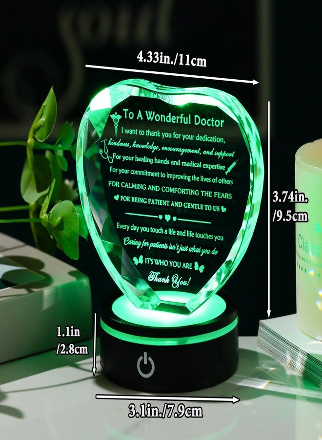 YWHL Doctor Appreciation Gifts for Women Men with Light Base, Crystal Heart Plaque Thank You Gift for Doctors Best Doctors Present Idea for Doctors' Day Retirement Birthday Christmas Table Decor - Image 2