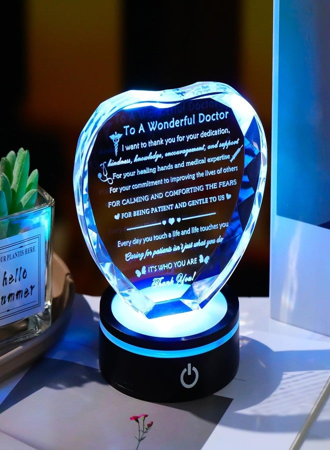 YWHL Doctor Appreciation Gifts for Women Men with Light Base, Crystal Heart Plaque Thank You Gift for Doctors Best Doctors Present Idea for Doctors' Day Retirement Birthday Christmas Table Decor - Image 3