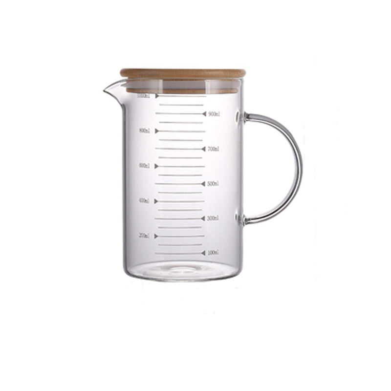 Patoper 1L Glass Measuring Cups Jugs with Lid Large Measuring Pitcher Beaker Measured Mug Measure Liquid Milk Glass Cup Clear Scale with Spout Insulated Handlefor HotCold Fluid 