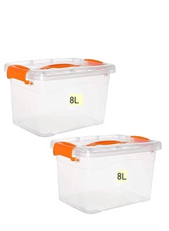 Generic 2pcs Plastic Storage Boxes, 8L Clear Stackable Containers With Lockable Lids, Clear Plastic Organizer – Transparent Box Storing Toys, Shoes, Kitchen Items, Snacks, Tools, Medicine  - Image 1