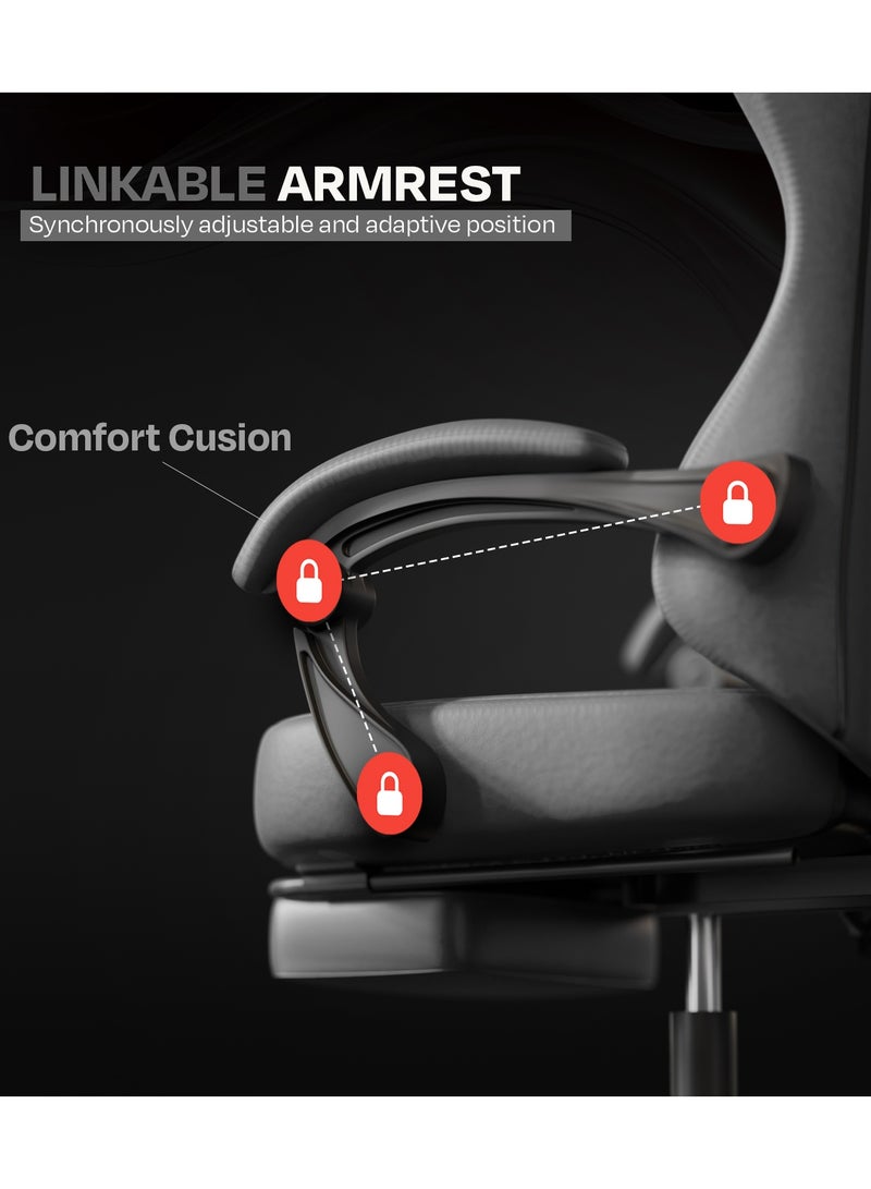 دراجو كرسي ألعاب أورا المريح، مصنوع من جلد PU فاخر، مزود بمساند ذراع قابلة للتعديل، ووسادة للرقبة والظهر قابلة للتعديل | كرسي ألعاب فيديو | كرسي كمبيوتر للدراسة | كراسي مكتبية للعمل من المنزل مع إمكانية الإمالة، أسود ورمادي داكن - Image 5