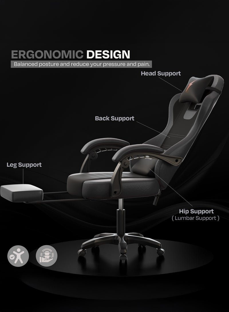 دراجو كرسي ألعاب أورا المريح، مصنوع من جلد PU فاخر، مزود بمساند ذراع قابلة للتعديل، ووسادة للرقبة والظهر قابلة للتعديل | كرسي ألعاب فيديو | كرسي كمبيوتر للدراسة | كراسي مكتبية للعمل من المنزل مع إمكانية الإمالة، أسود ورمادي داكن - Image 4