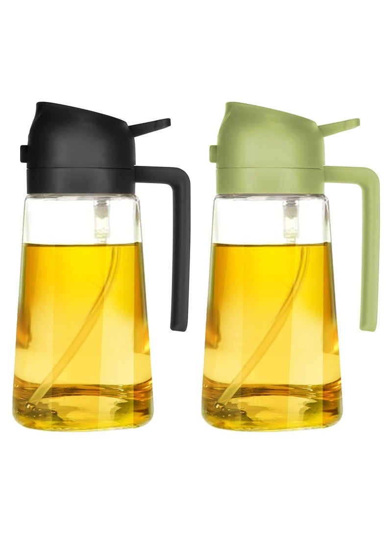 سان يي زجاجة موزع زيت زيتون 16 أونصة للمطبخ - موزع زيت 2 في 1 وبخاخ زيت للطبخ ، مقلاة هوائية ، سلطة ، بخاخ زيت زيتون 470 مل خال من مادة BPA أسود وأخضر - Image 1