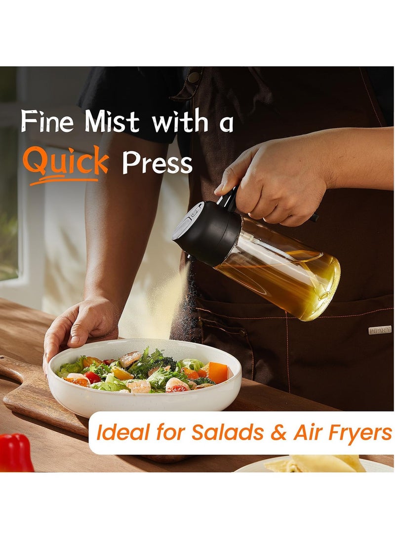 سان يي زجاجة موزع زيت زيتون 16 أونصة للمطبخ - موزع زيت 2 في 1 وبخاخ زيت للطبخ ، مقلاة هوائية ، سلطة ، بخاخ زيت زيتون 470 مل خال من مادة BPA أسود وأخضر - Image 2