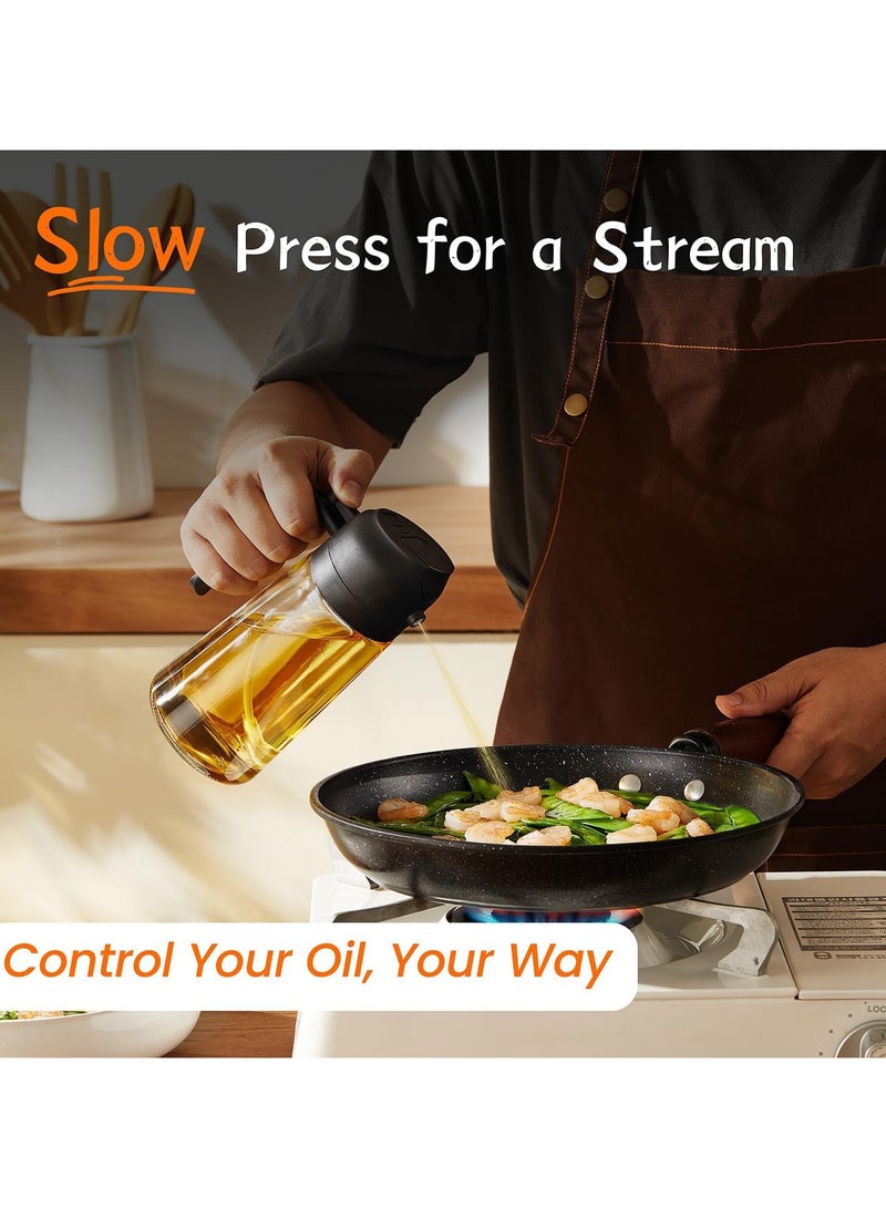 سان يي زجاجة موزع زيت زيتون 16 أونصة للمطبخ - موزع زيت 2 في 1 وبخاخ زيت للطبخ ، مقلاة هوائية ، سلطة ، بخاخ زيت زيتون 470 مل خال من مادة BPA أسود وأخضر - Image 3