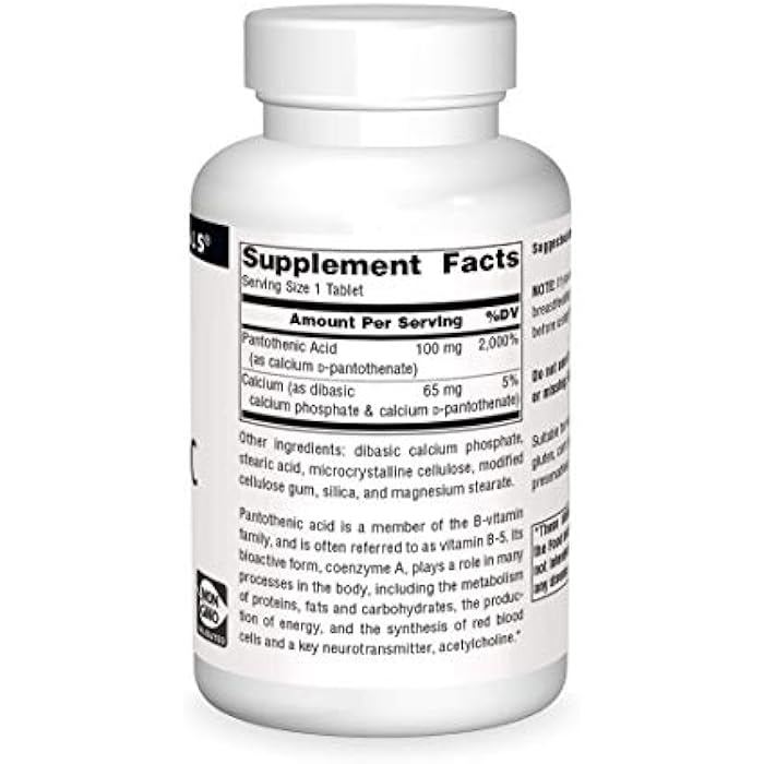 Source Naturals Pantothenic Acid 100 mg Vitamin B-5 Dietary Supplement - 250 Tablets - Image 3