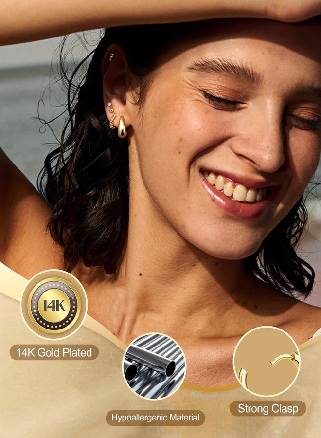 Jstyle 14K Gold Plated Earrings Women Hypoallergenic Cartilage Earrings Set for Multiple Piercing Trendy Huggie Hoop Earring Lightweight Earring Stacks Small Cute Pearl CZ Studs Hoops Gold Tone - Image 3