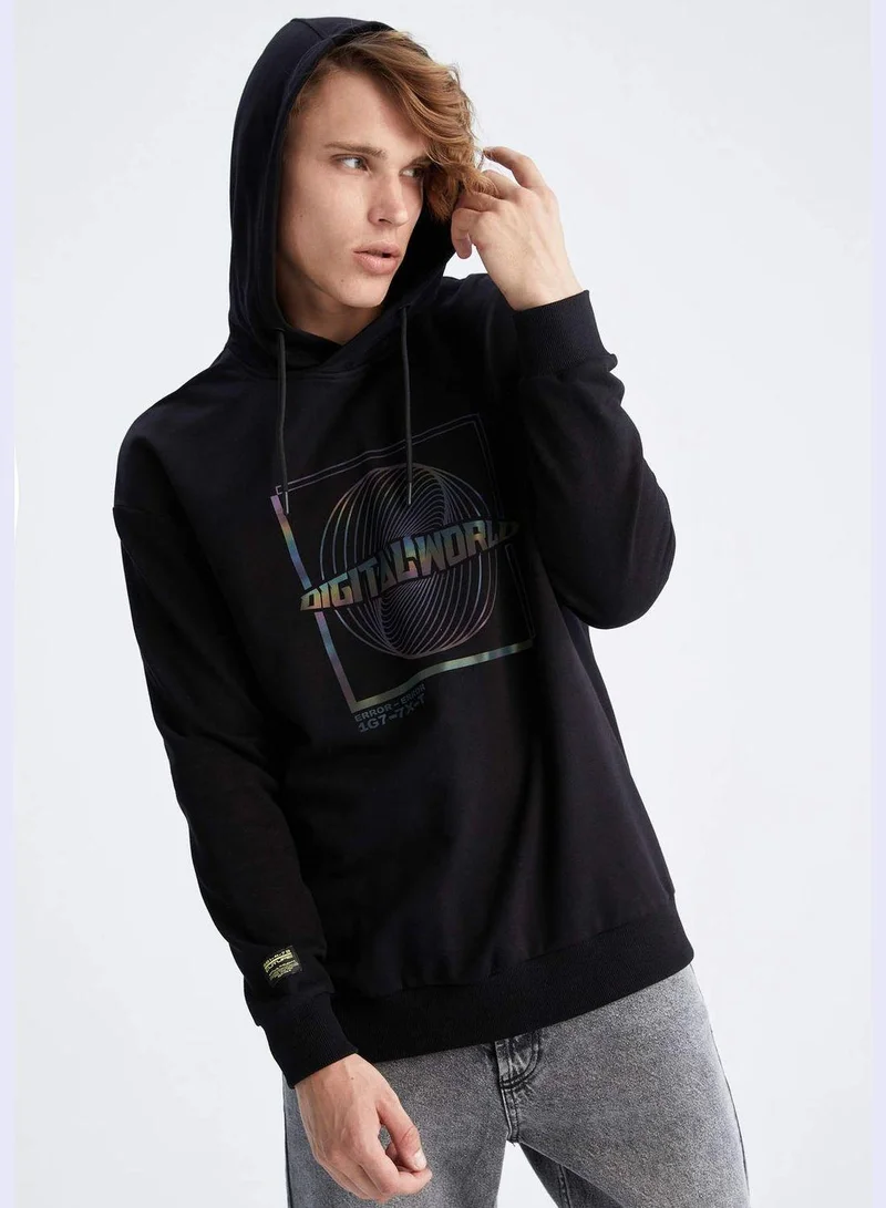 Man Boxy Fit Hooded Long Sleeve Knitted Sweatshirt