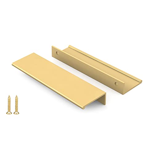 Peaha 10 Pack Kitchen Cabinet Handles 5 inch Matte Gold Pulls for Dresser Drawers Brushed Brass Door Edge Finger Pull Hardware - Image 1