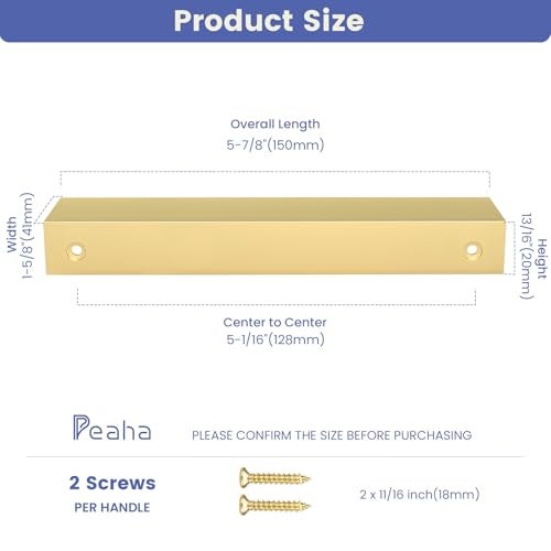 Peaha 10 Pack Kitchen Cabinet Handles 5 inch Matte Gold Pulls for Dresser Drawers Brushed Brass Door Edge Finger Pull Hardware - Image 3