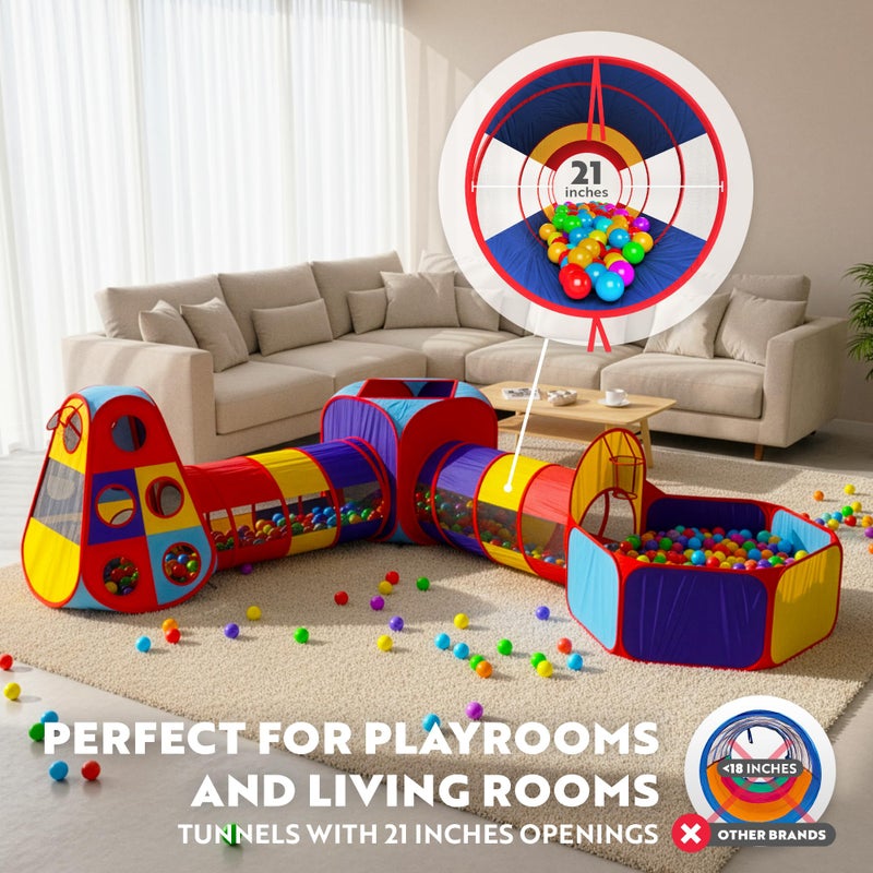 Playz 5pc Kids' Play Tents & Tunnels - Ball Pit for Toddlers, Basketball Hoop, Crawling Tubes, Pop-Up Playhouses, Baby Obstacle Course for Indoor or Outdoor Use - Image 3