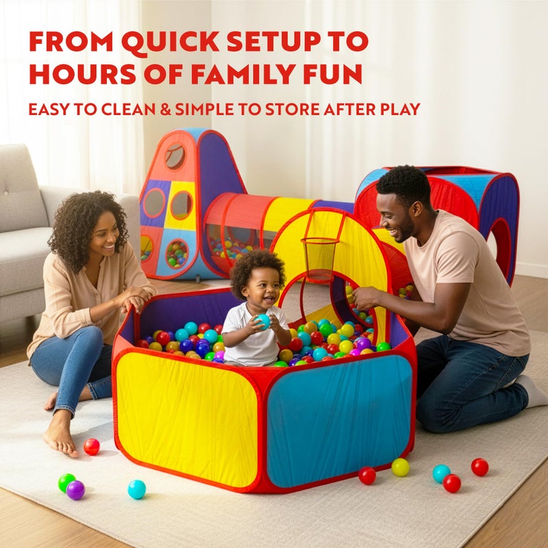 Playz 5pc Kids' Play Tents & Tunnels - Ball Pit for Toddlers, Basketball Hoop, Crawling Tubes, Pop-Up Playhouses, Baby Obstacle Course for Indoor or Outdoor Use - Image 5