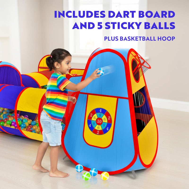 Playz 5pc Kids' Play Tents & Tunnels - Ball Pit for Toddlers, Basketball Hoop, Crawling Tubes, Pop-Up Playhouses, Baby Obstacle Course for Indoor or Outdoor Use - Image 4