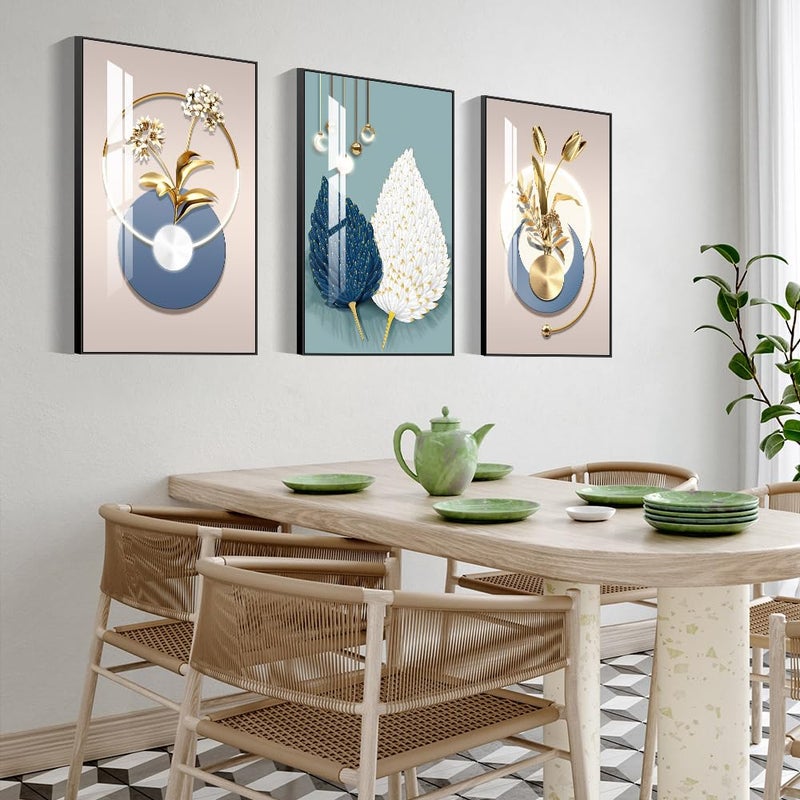 MPLONG Abstract Modern Minimalist Natural Framed Decorative Painting Bright style Wall Art Set of 3Wall Decor for Living Room Bedroom Dining Room Office etc Blue 16 X 24 X 3 pieces