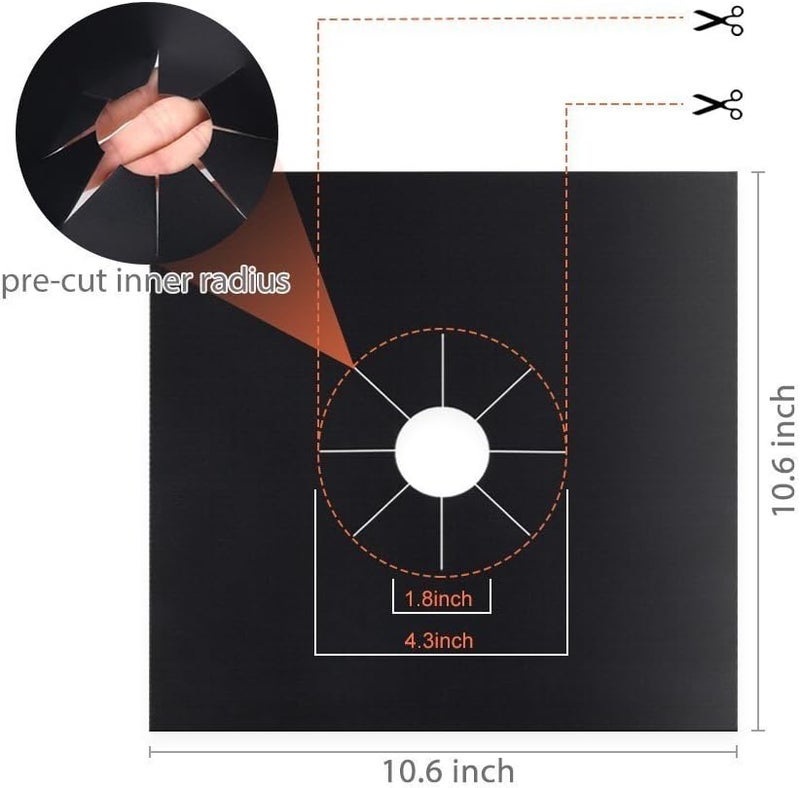 YRYM HT Stove Burner Covers - Gas Stove Protectors Black 0.2mm Double Thickness, Reusable, Non-Stick, Fast Clean Liners for Kitchen/Cooking. Size 10.6" x 10.6" BPA Free(8 Packs) - Image 2
