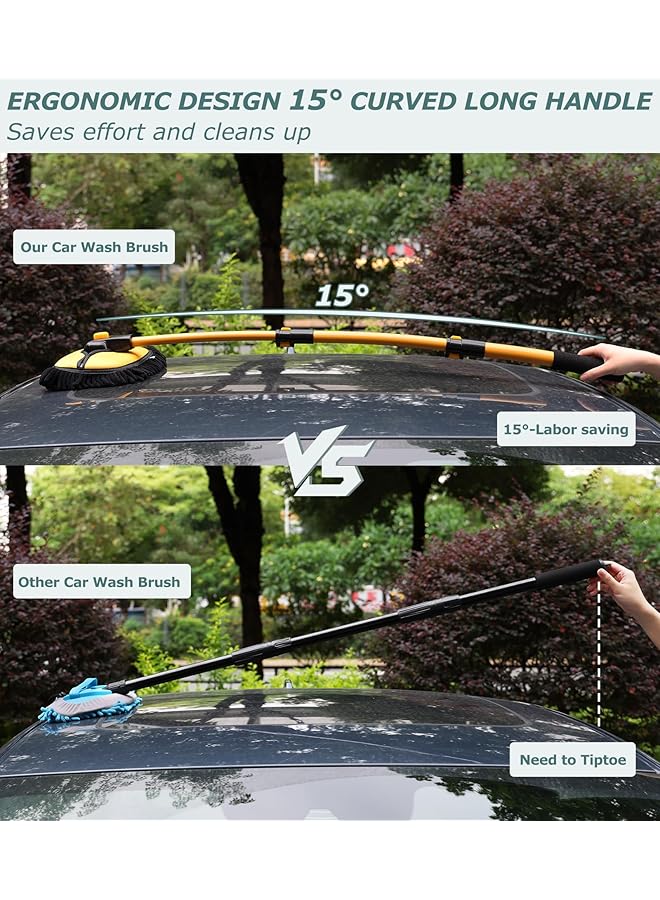 KASTWAVE Car Wash Brush Kit, Telescopic Car Cleaning Brush, Including A Spare Black Brush Head & A Wash Mop With Extendable Extra-Long Handles & Scratch-Free - Image 2