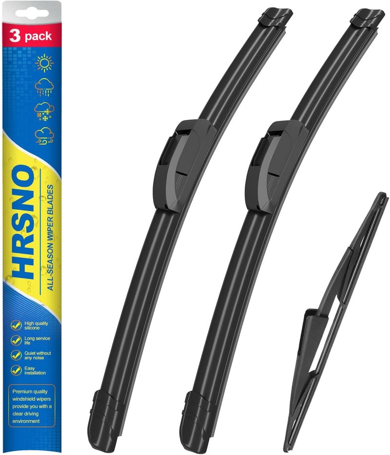 HRSNO مجموعة مساحات الزجاج الأمامي 22"+22" مع شفرة مساحة خلفية 15" بديل للسيارات فورد إكسبيديشن 2009-2016، سهلة التركيب (عبوة من 3 قطع) - Image 1