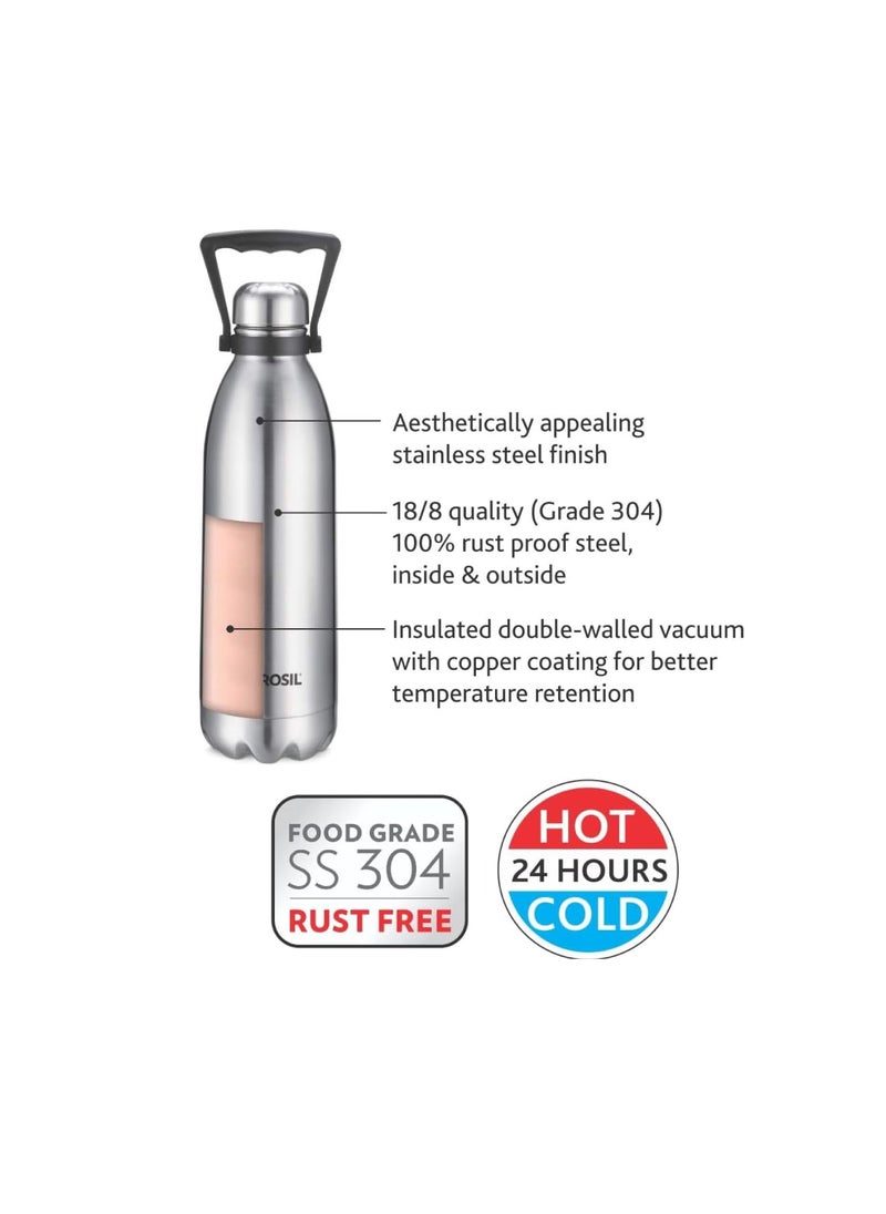 BOROSIL Borosil Hydra Bolt 1800 ml Stainless Steel Water Bottle | Double Wall Vacuum Insulated Flask | 24 Hours Hot and Cold | Bottle for Office, Gym, School  - Image 2