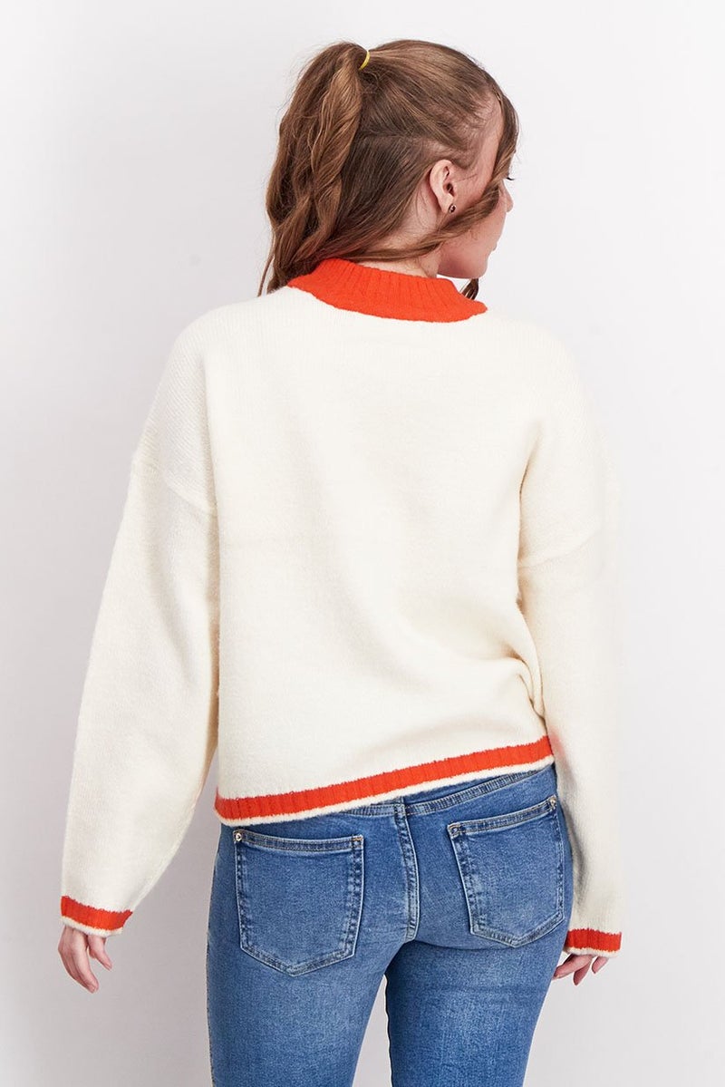 Tchibo Women Crew Neck Long Sleeve Textured Sweater, Ivory - Image 2