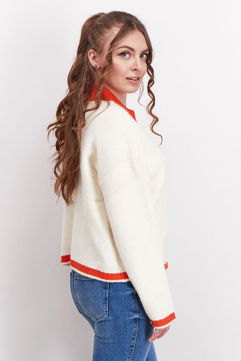 Tchibo Women Crew Neck Long Sleeve Textured Sweater, Ivory - Image 4