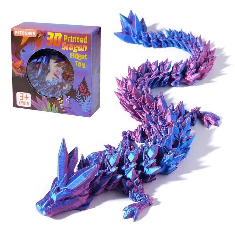 PETBSNVB 12 3D Printed Dragon Articulated Dragon Crystal Dragon Dragon Fidget Toy Home Office Decor Executive Desk Toy Purple - Image 4