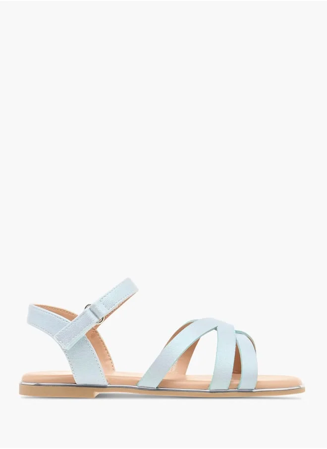 ميسي الصغيرة Girls Textured Cross Strap Sandals With Hook And Loop Closure