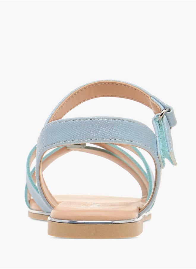 Little Missy Girls Textured Cross Strap Sandals With Hook And Loop Closure  - Image 4