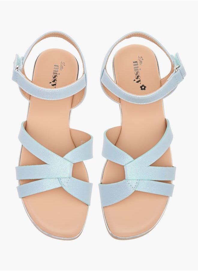 Little Missy Girls Textured Cross Strap Sandals With Hook And Loop Closure  - Image 2