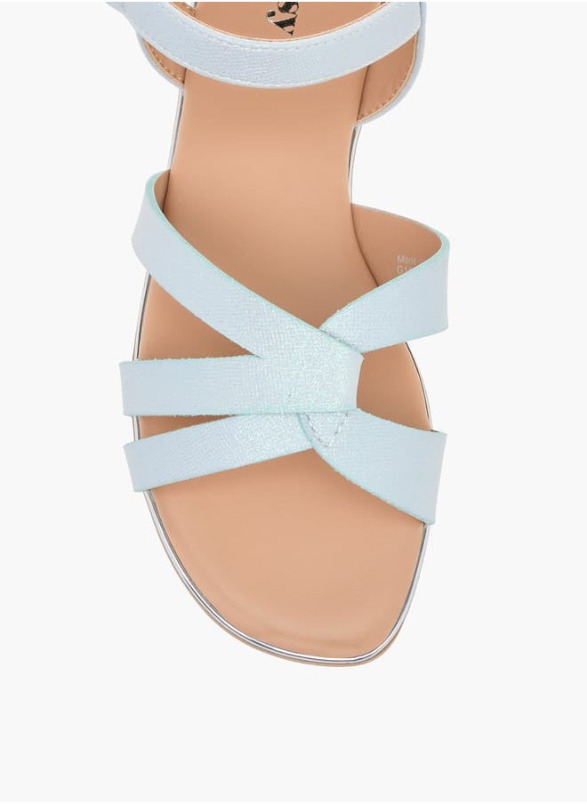 Little Missy Girls Textured Cross Strap Sandals With Hook And Loop Closure  - Image 3