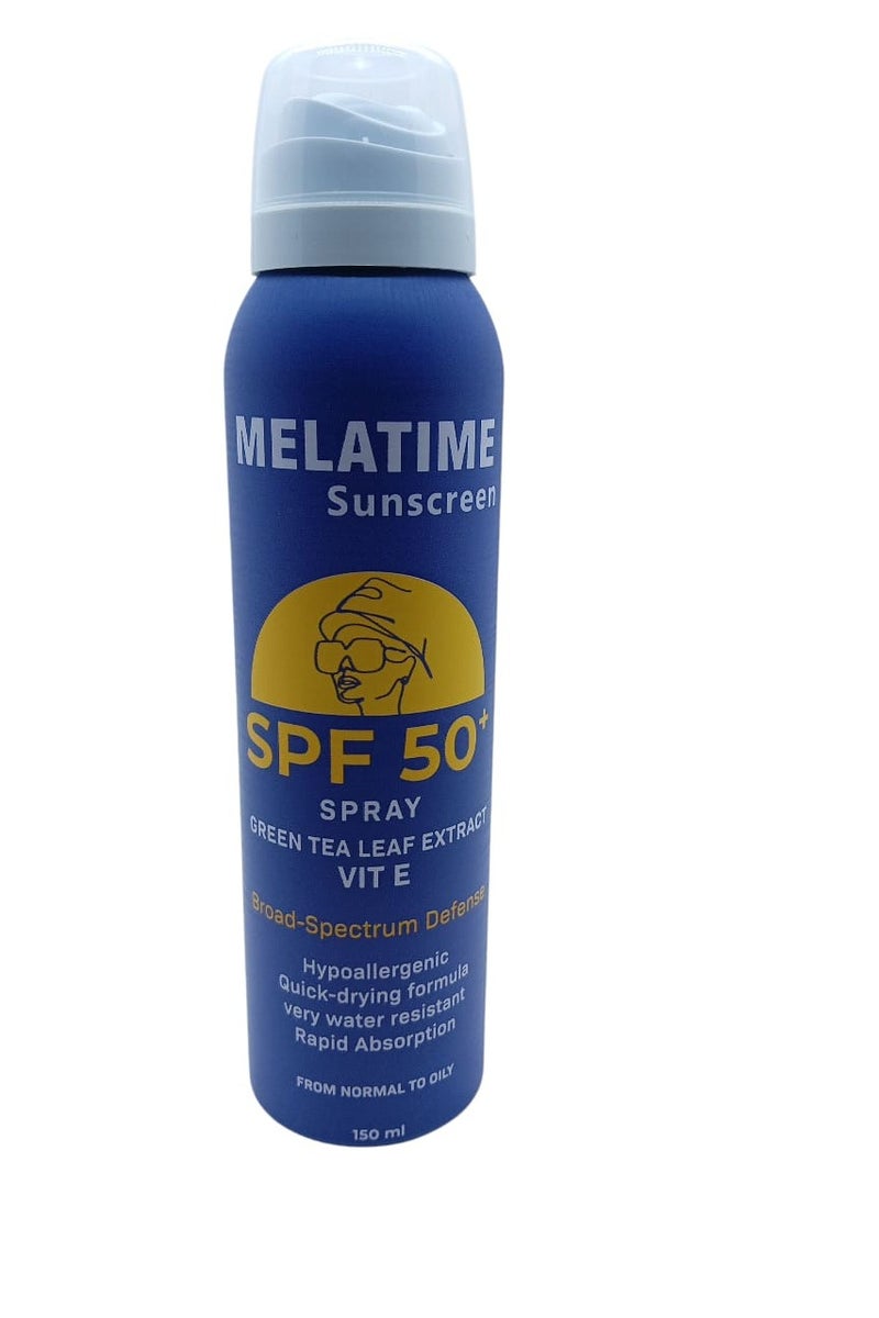 MELATIME Sunscreen Spray SPF 50+ with Green Tea Leaf Extract & Vitamin E - 150 ml