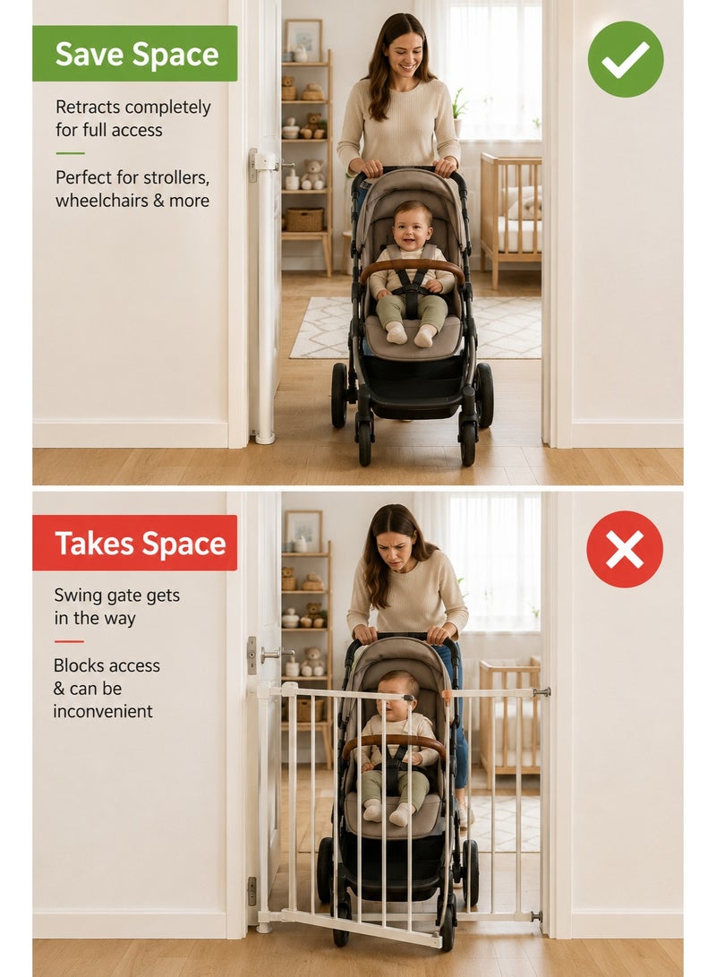 Retractable Baby Gate for Stairs 33" Tall | Extendable Safety Gate for Babies, Toddlers & Pets | Space-Saving Retractable Dog Gate for Doorways, Hallways & House Use - Image 3