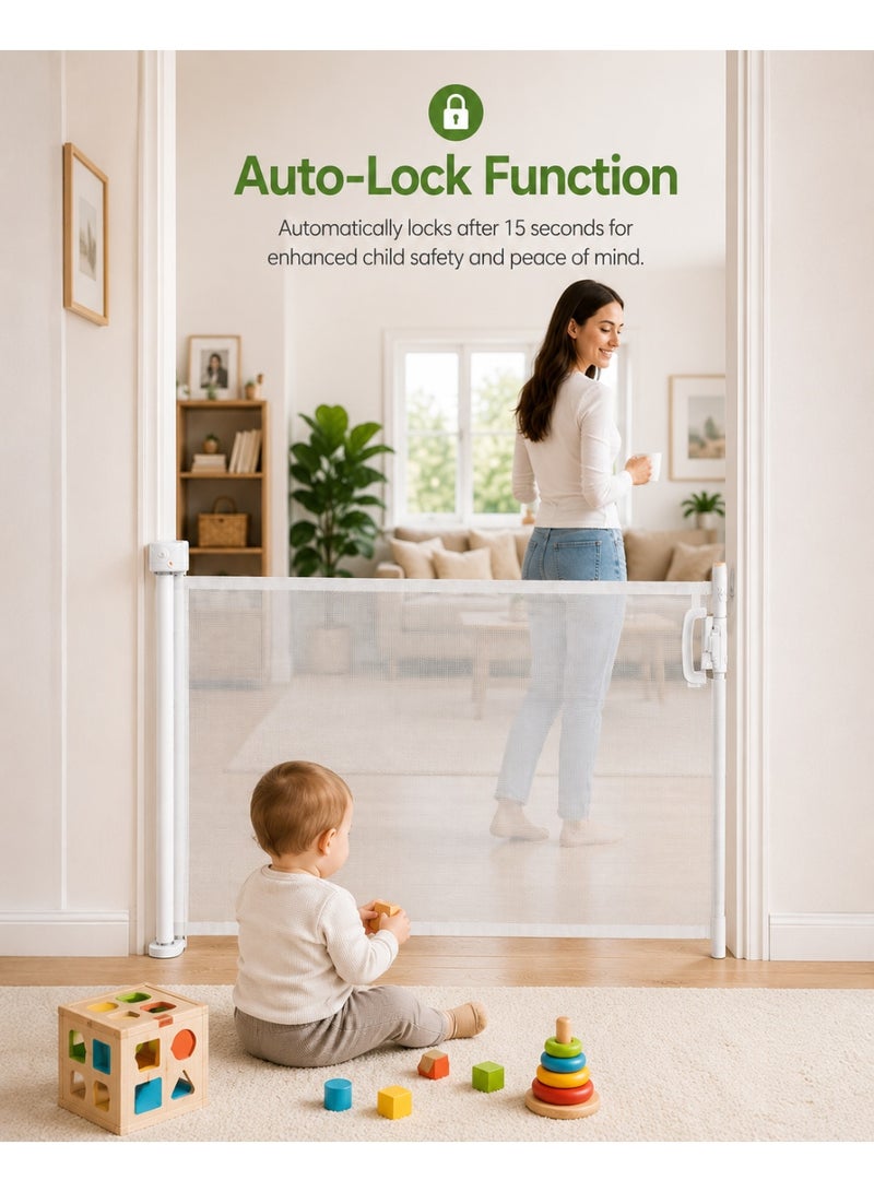 Retractable Baby Gate for Stairs 33" Tall | Extendable Safety Gate for Babies, Toddlers & Pets | Space-Saving Retractable Dog Gate for Doorways, Hallways & House Use - Image 4