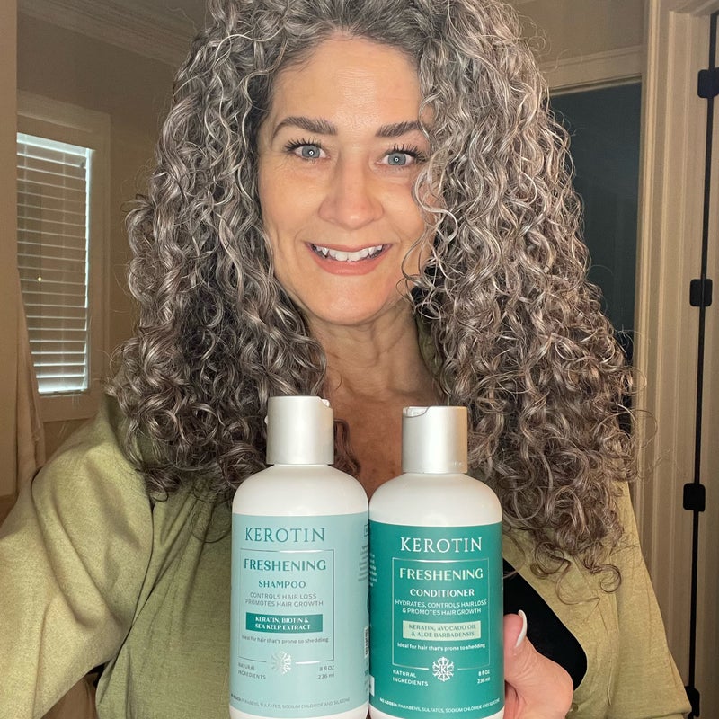 Kerotin Hair Growth Shampoo and Conditioner Set, Products for Scalp Care, Hair Loss & Thinning Hair with Rosemary Oil, Biotin & Keratin, Curly Girl Method Verified, Natural, Sulfate Free, Made in USA - Image 4