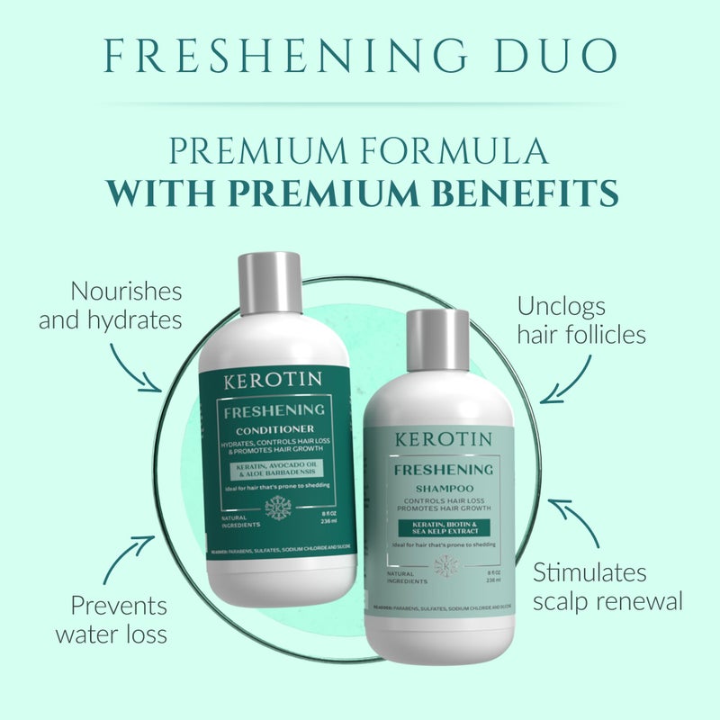 Kerotin Hair Growth Shampoo and Conditioner Set, Products for Scalp Care, Hair Loss & Thinning Hair with Rosemary Oil, Biotin & Keratin, Curly Girl Method Verified, Natural, Sulfate Free, Made in USA - Image 3