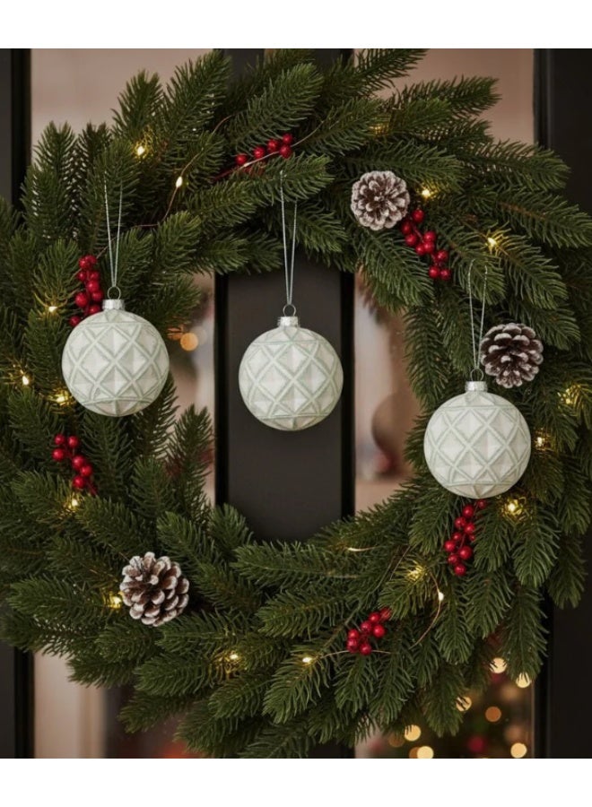 AKDC 3-Piece Gold & White Christmas Hanging Ball Décor with Green Accents – Elegant Holiday Ornament Set - Image 1
