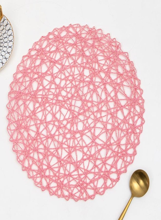 IcosaMro Round Woven Placemats Set of 6 for Dining Table, 13 Inch Paper Boho Placemat Decorative Place Mat for Wedding Christmas Thanksgiving Day Holiday Dinner (Pink) - Image 4