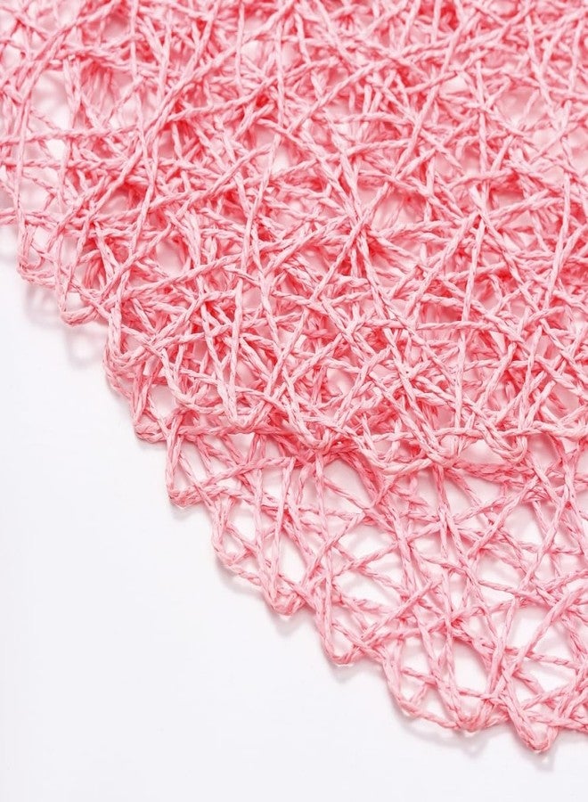 IcosaMro Round Woven Placemats Set of 6 for Dining Table, 13 Inch Paper Boho Placemat Decorative Place Mat for Wedding Christmas Thanksgiving Day Holiday Dinner (Pink) - Image 3