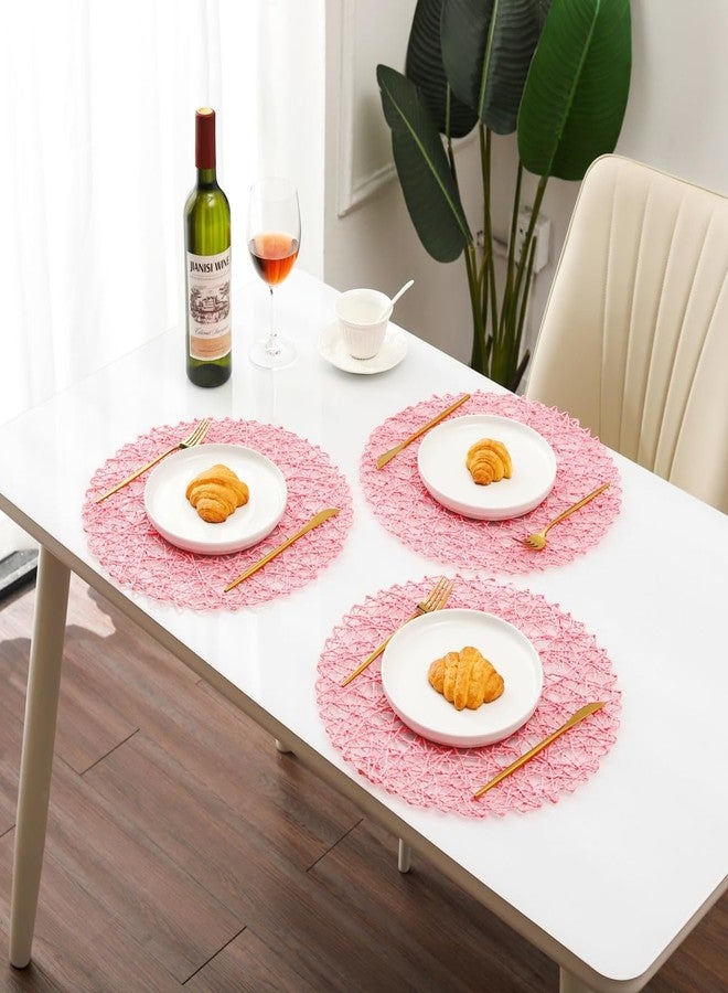 IcosaMro Round Woven Placemats Set of 6 for Dining Table, 13 Inch Paper Boho Placemat Decorative Place Mat for Wedding Christmas Thanksgiving Day Holiday Dinner (Pink) - Image 5