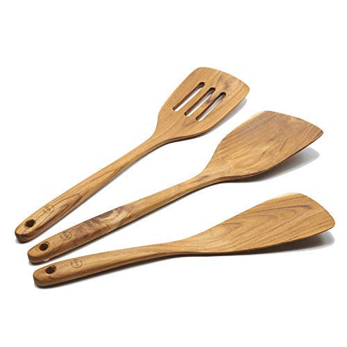 FAAY 3-in-1 Wooden Spatulas, Kitchen Utensils, Cooking Utensil, 100% Healthy Utensils from High Moist Resistance Teak, Eco-Friendly Wood Spatula for Non Stick Cookware - Image 2