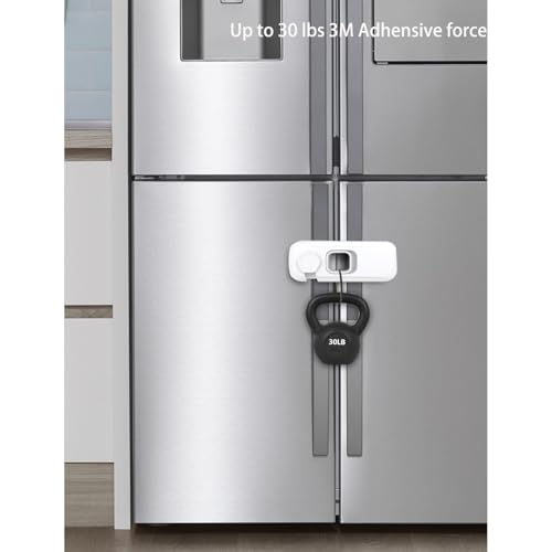 suyncyi Fridge Child Lock for Refrigerator, Freezer and Cabinet, 2 Pack Adhesive Baby Proof Latches, White - Image 3